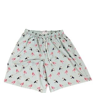 MOSMANN AUSTRALIA Wear/Under Puffin Flamingo Print Swim Trunks/Shorts Green L